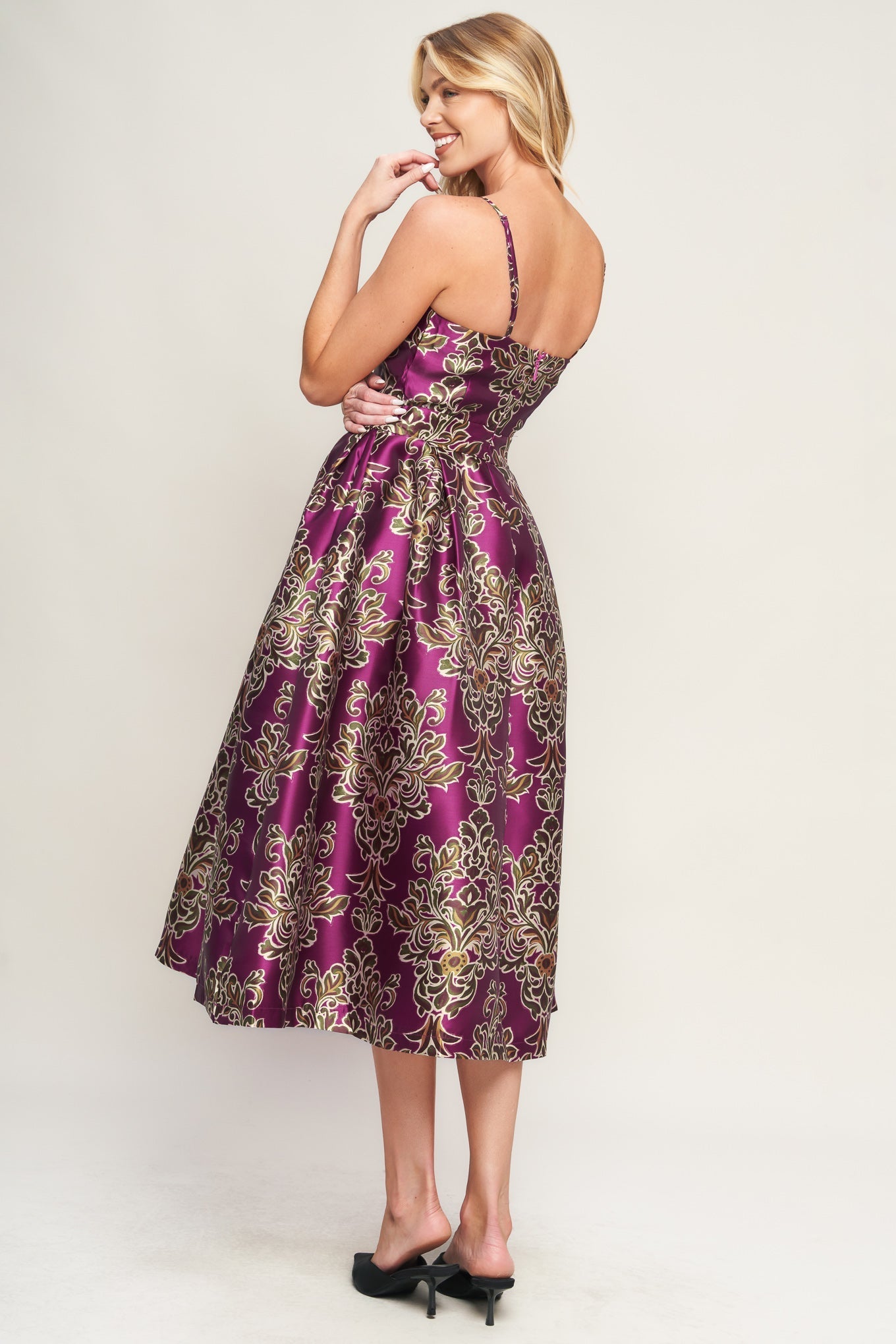 Along The Way Printed Woven Midi Dress Spaghetti Strap Flying Tomato